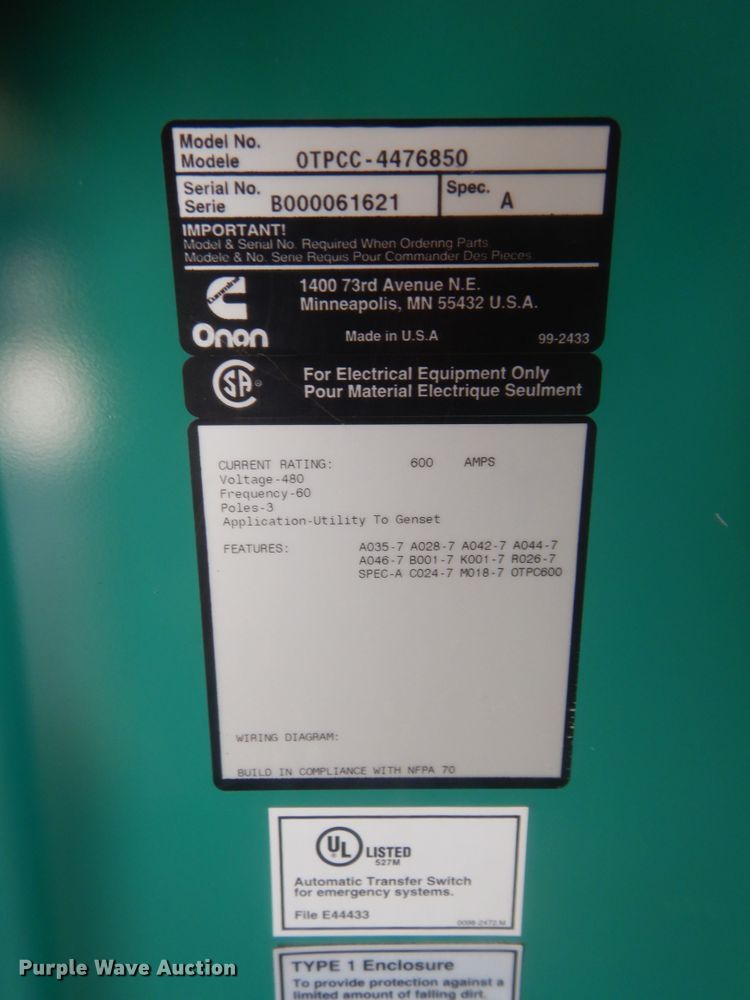 image for item IT9606 Onan OTPCC-4476850  power command transfer swatch