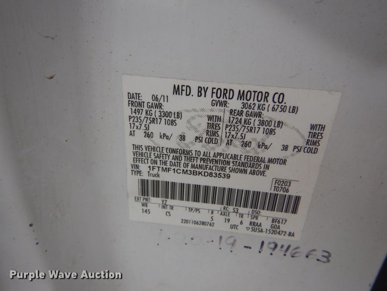 image for item JI9619 2011 Ford F150  pickup truck