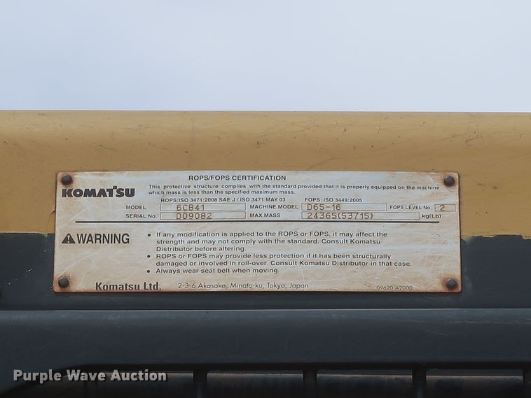 image for item DJ1933 2011 Komatsu D65EX-16  dozer