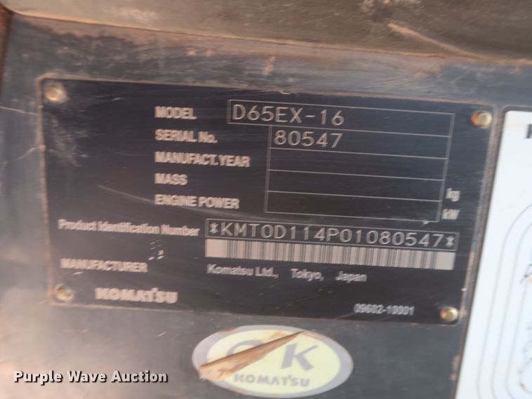 image for item DJ1933 2011 Komatsu D65EX-16  dozer