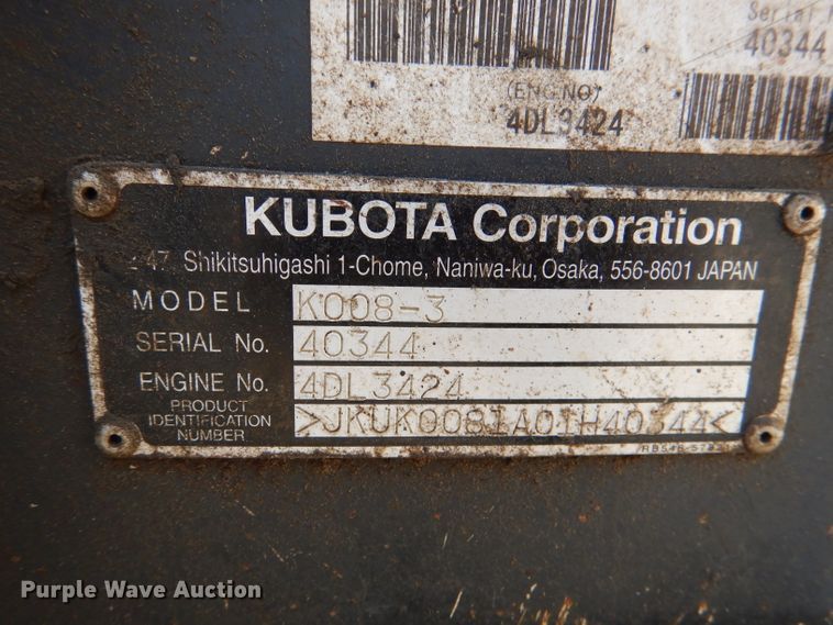image for item DL3359 2013 Kubota K008-3  mini excavator