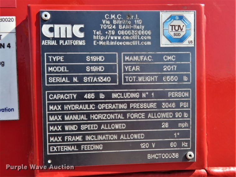 image for item FP9318 2017 CMC 60HD Arbor Pro  boom lift