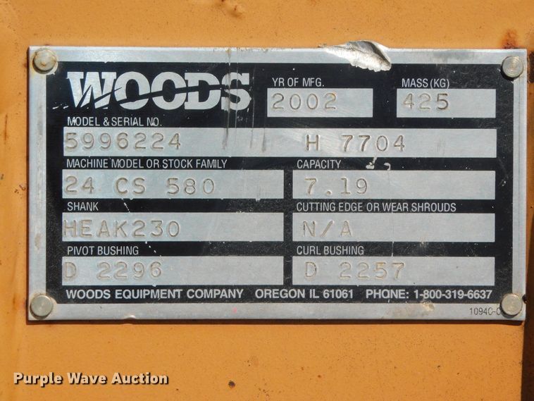 image for item HX9405 Woods 24 CS 580  24"W backhoe bucket