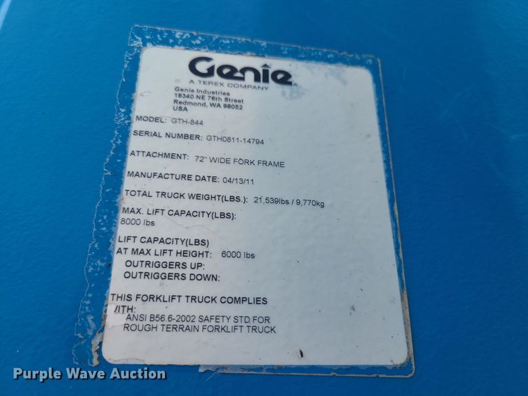 image for item IC9869 2011 Genie GTH-844  telehandler