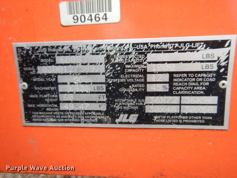 image for item II9599 2008 JLG 600S  boom lift