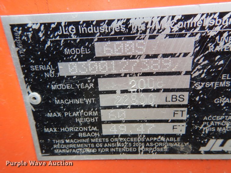 image for item II9599 2008 JLG 600S  boom lift