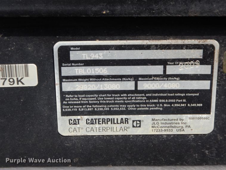 image for item II9603 2009 Caterpillar TL943  telehandler