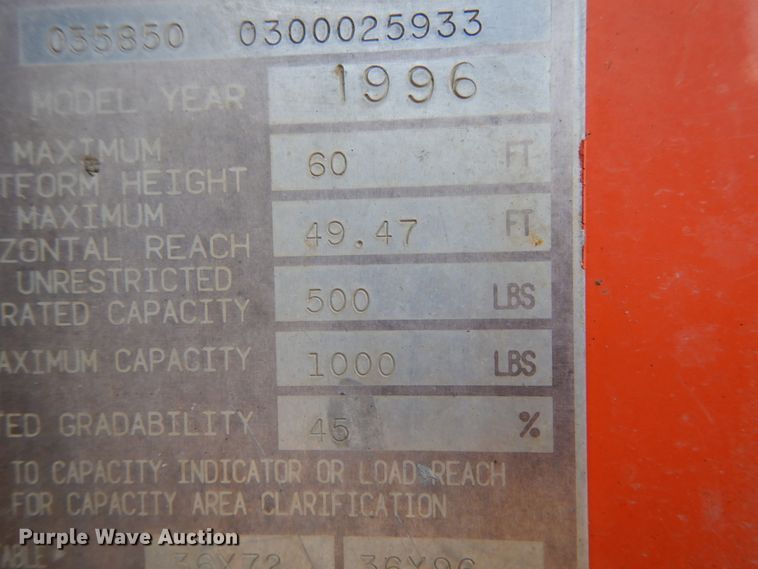 image for item II9609 1996 JLG 600S  boom lift