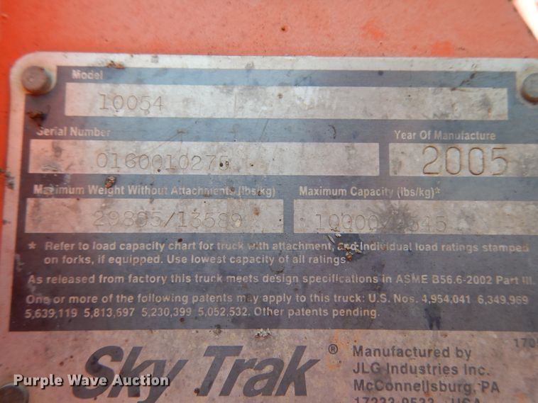 image for item II9610 2005 JLG Skytrak 10054  telehandler