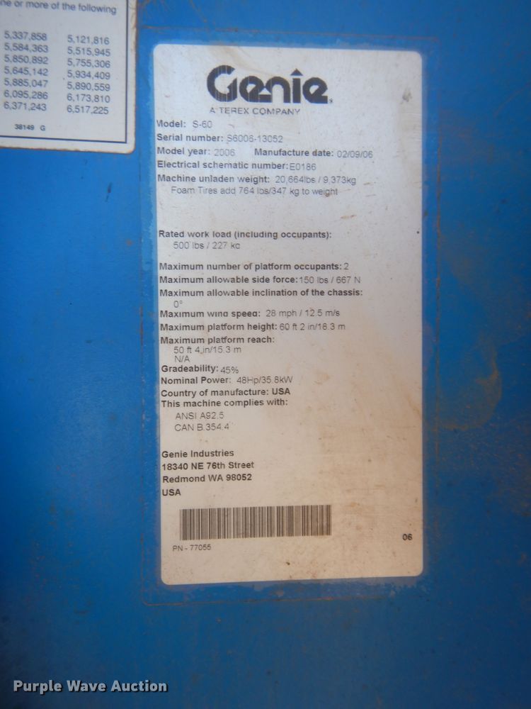 image for item IT9626 2006 Genie S60  boom lift