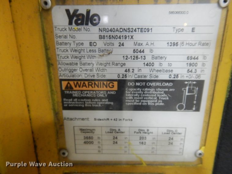 image for item KU9455 Yale NR040ADNS24TE091  forklift