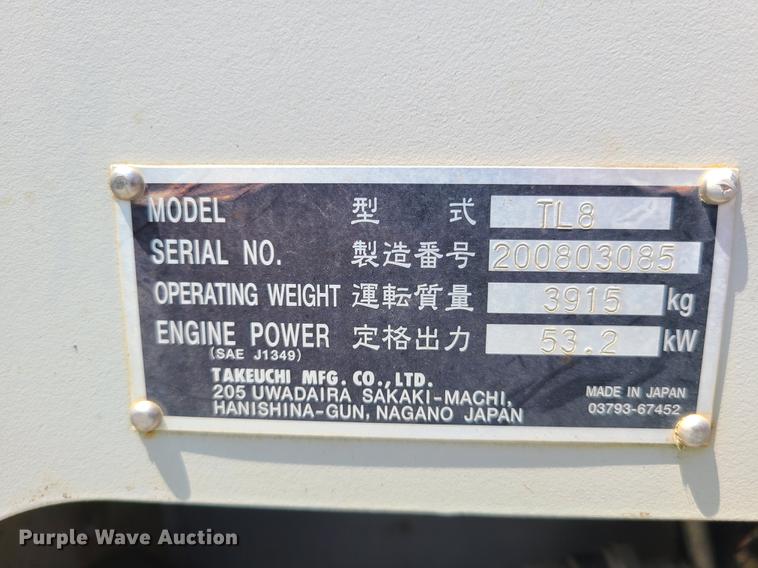 image for item L1328 2016 Takeuchi TL8  tracked skid steer loader