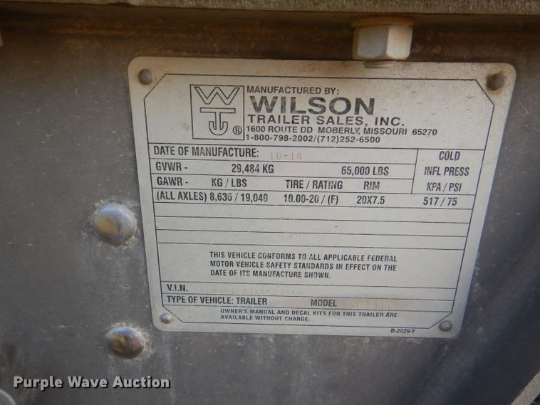 image for item DL3431 2015 Wilson DWH-5000  grain trailer