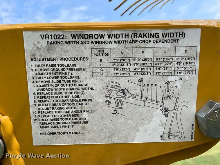 image for item KK9595 Vermeer VR1022  hay rake