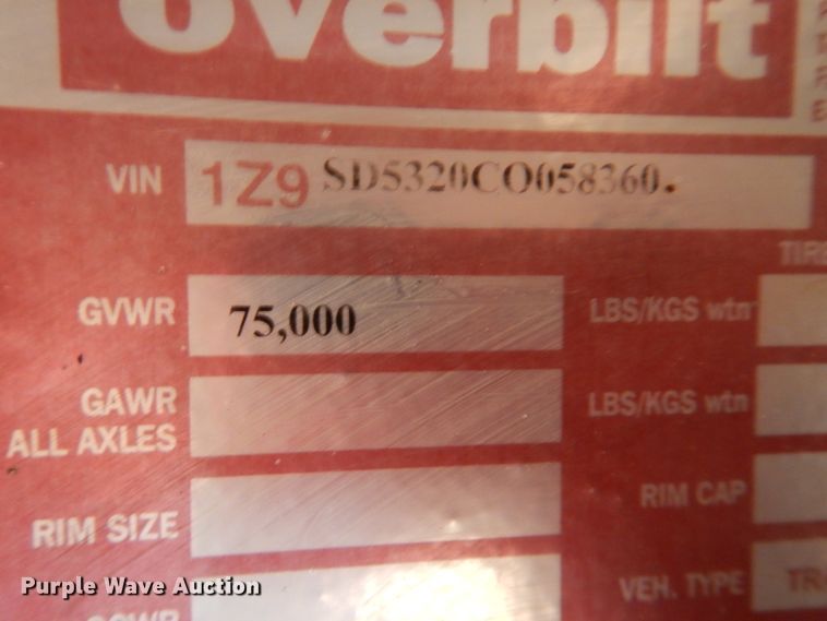 image for item DM6252 2012 Overbilt  drop deck equipment trailer