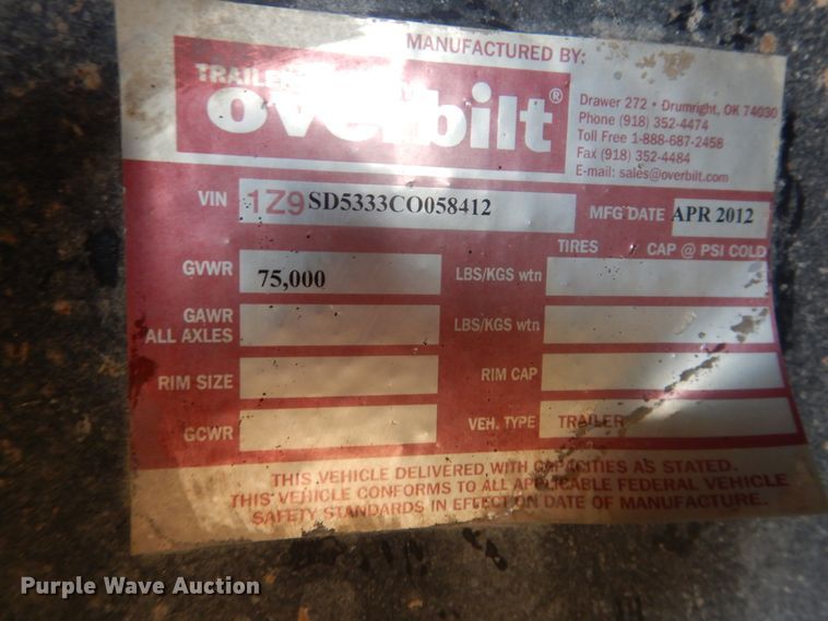 image for item DM6254 2012 Overbilt  drop deck equipment trailer