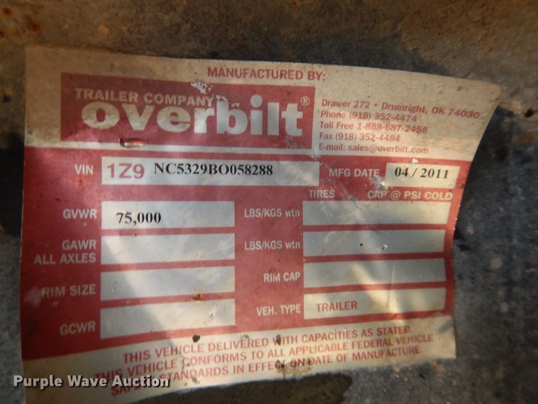 image for item DM6255 2011 Overbilt  drop deck equipment trailer