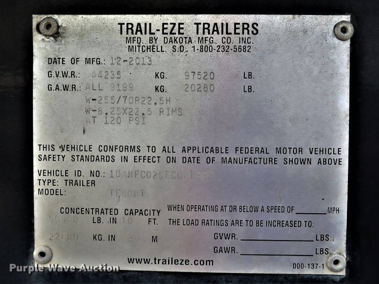 image for item FP9327 2014 Trail-Eze TE80HT  drop deck equipment trailer
