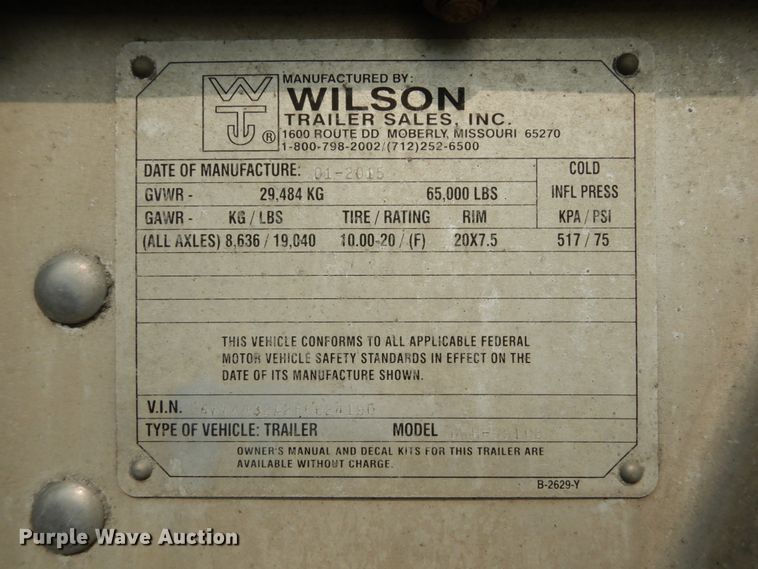 image for item II9612 2015 Wilson DWH-551CB  grain trailer