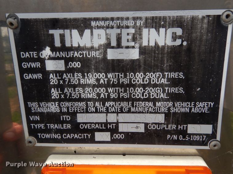 image for item II9637 1992 Timpte  grain trailer