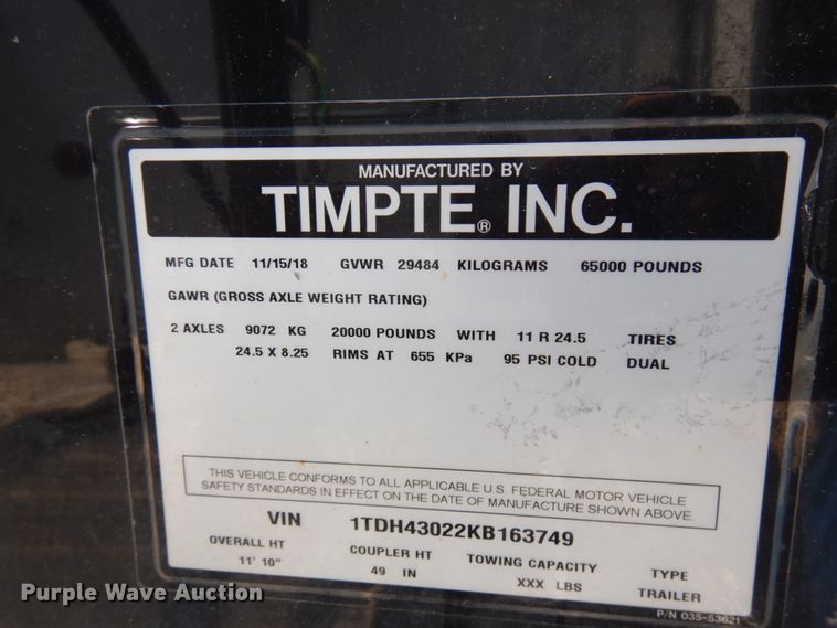 image for item IL9862 2019 Timpte  grain trailer