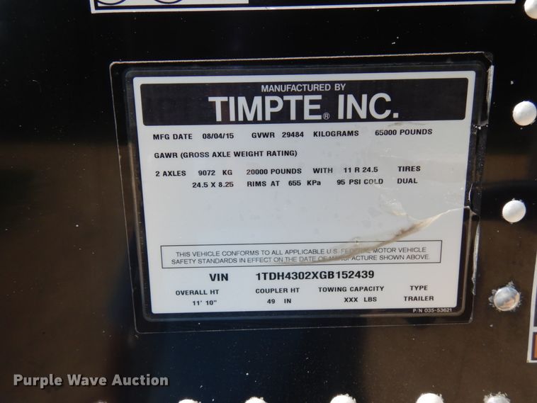 image for item IL9864 2016 Timpte  grain trailer