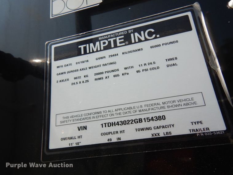 image for item IL9865 2016 Timpte  grain trailer