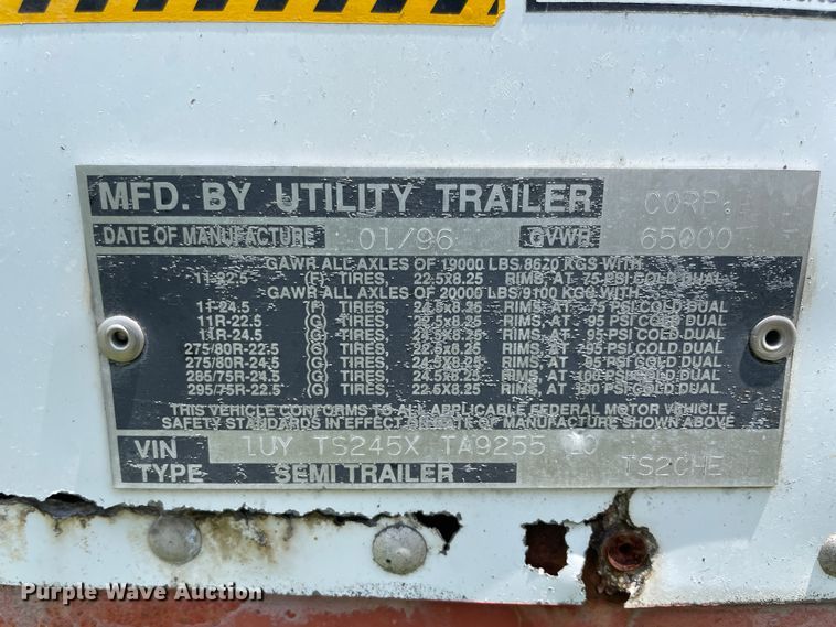 image for item IR9526 1996 Utility Trailer TS2CHE  side curtain trailer