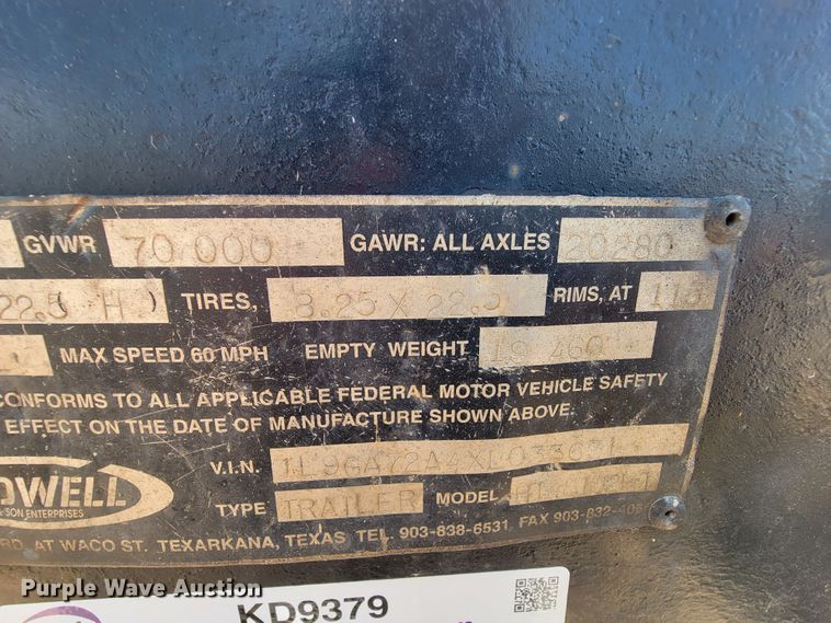 image for item KD9379 1999 Ledwell  drop deck trailer