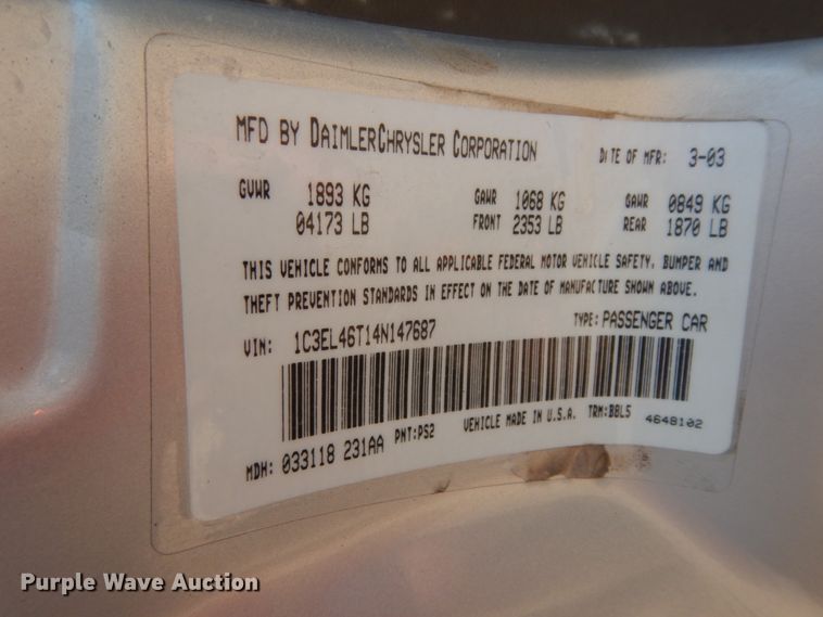 image for item DC2039 2004 Chrysler Sebring LX