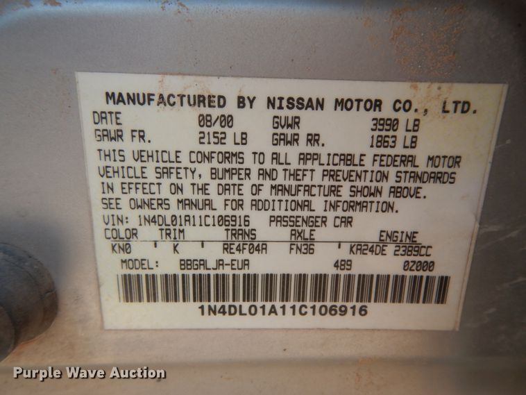 image for item DC2041 2001 Nissan Altima GLE