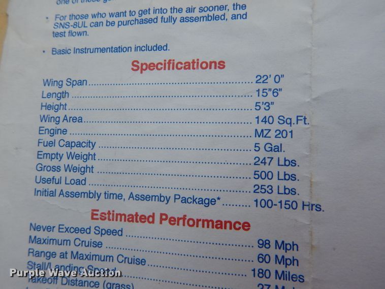 image for item DL3449 1984 HiperLight SNS8  aircraft