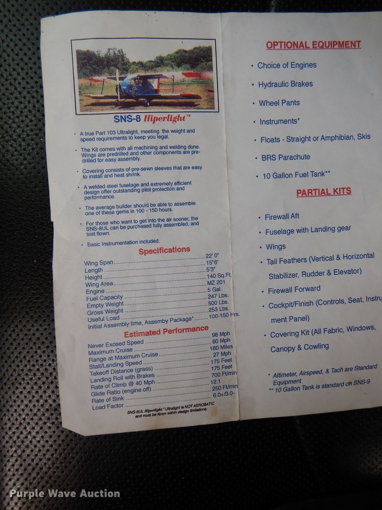 image for item DL3449 1984 HiperLight SNS8  aircraft