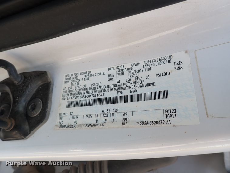 image for item DN1809 2016 Ford F150 XL  SuperCrew pickup truck