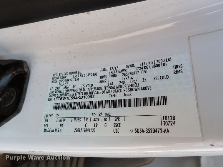 image for item DN1814 2018 Ford F150 XLT  SuperCrew pickup truck