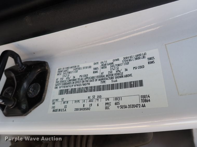 image for item DN1815 2015 Ford F150 XL  SuperCrew pickup truck