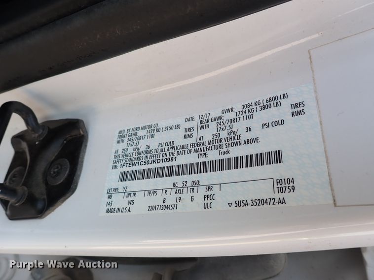 image for item DN1825 2018 Ford F150 XL  SuperCrew pickup truck