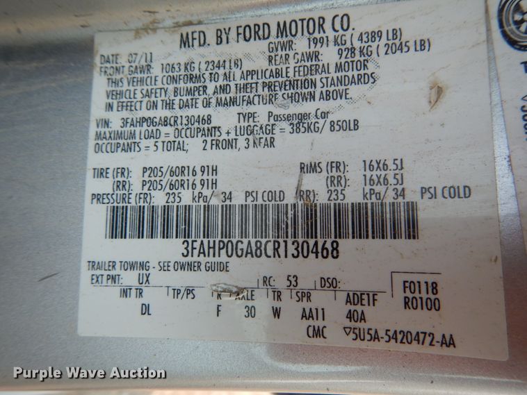 image for item II9651 2012 Ford Fusion