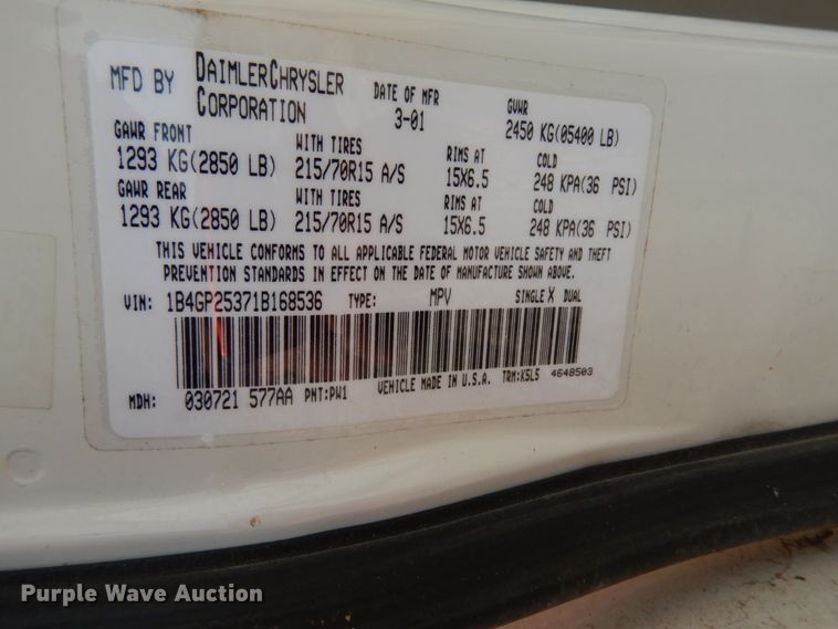 image for item II9653 2001 Dodge Caravan  van