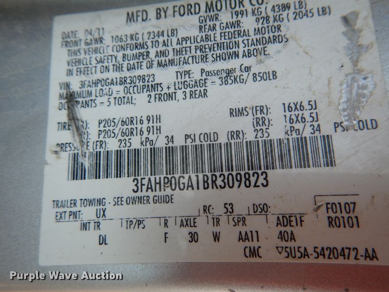 image for item II9654 2011 Ford Fusion