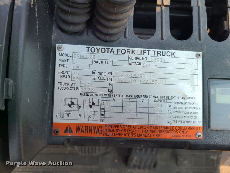 image for item IJ9039 Toyota 8FGCU20  forklift