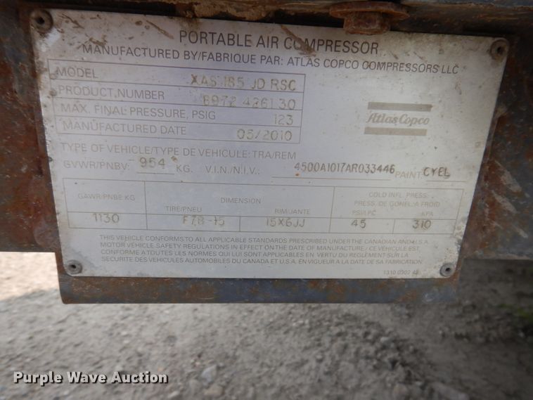 image for item IN9756 2010 Atlas Copco XAS 185  air compressor