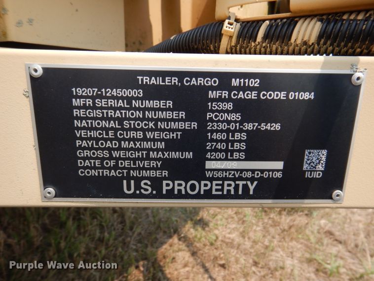 image for item IN9817 2009 US GOV M1102  utility trailer