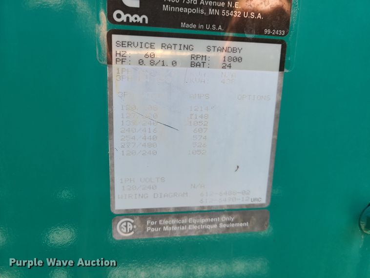 image for item IQ9188 Cummins Onan 350DFCC  generator