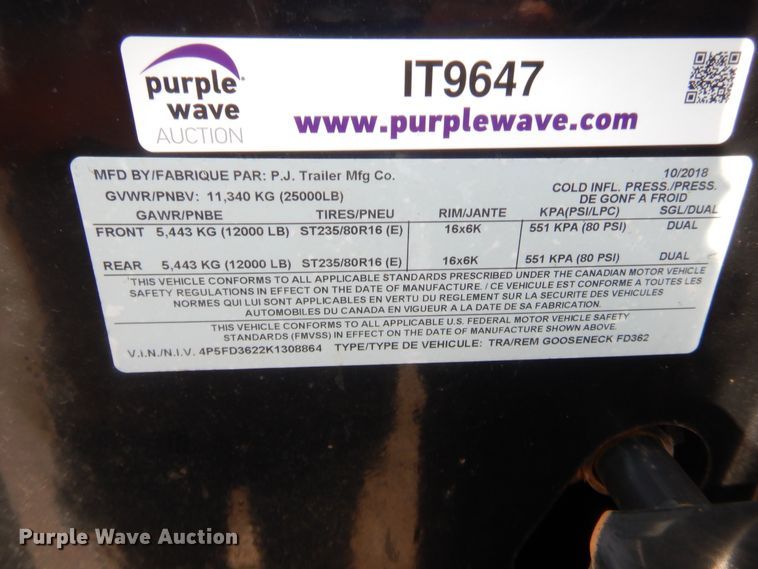 image for item IT9647 2019 PJ Trailers  equipment trailer