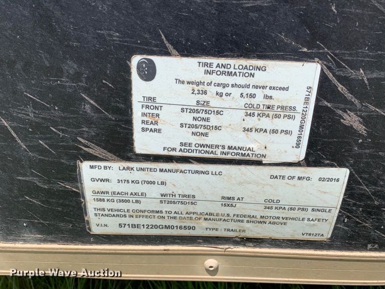 image for item IT9682 2016 Lark  enclosed cargo trailer