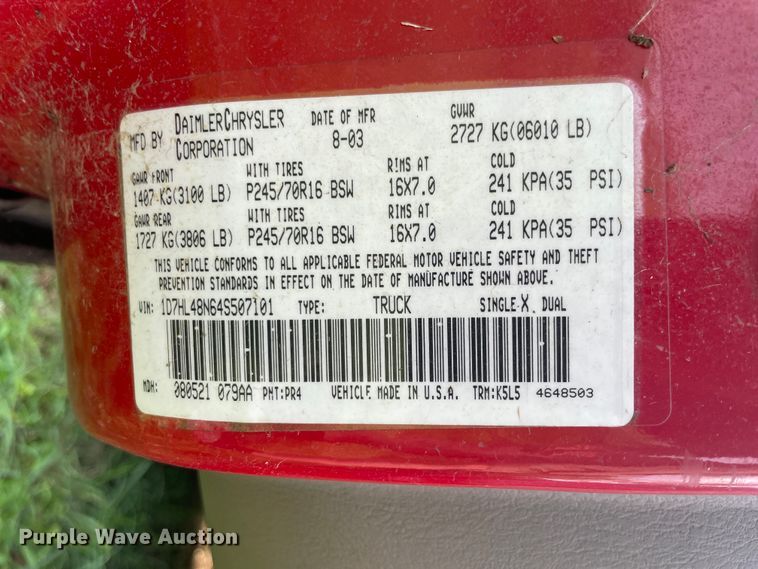 image for item KK9613 2004 Dodge Dakota SLT  Quad Cab pickup truck