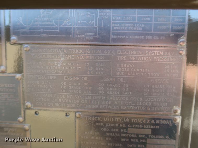 image for item KQ9829 1953 Willy's Jeep M38A1  SUV