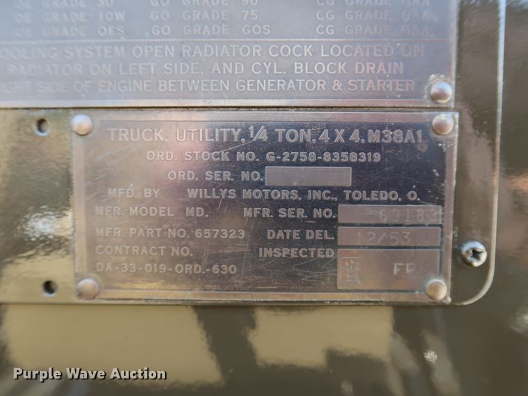 image for item KQ9829 1953 Willy's Jeep M38A1  SUV