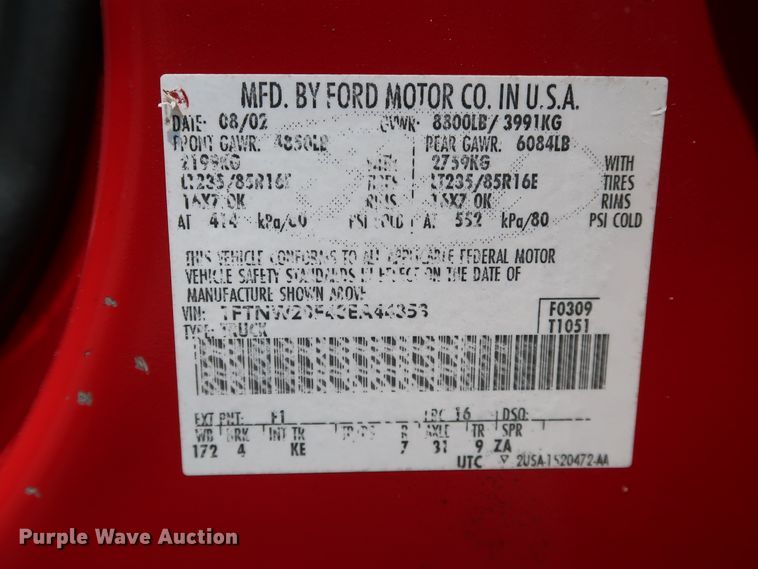 image for item KQ9840 2003 Ford F250  Super Duty XL  Crew Cab pickup truck